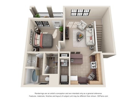 Floor plan for 1 bed, 1 bath, 742 sqft